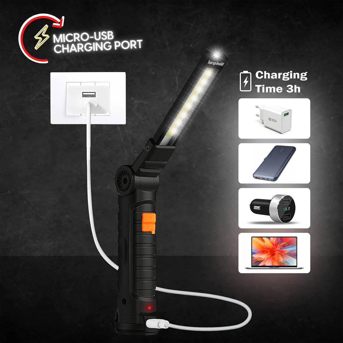 Compact Rechargeable Small Led Work Light With Adjustable Arm And Magnetic Base