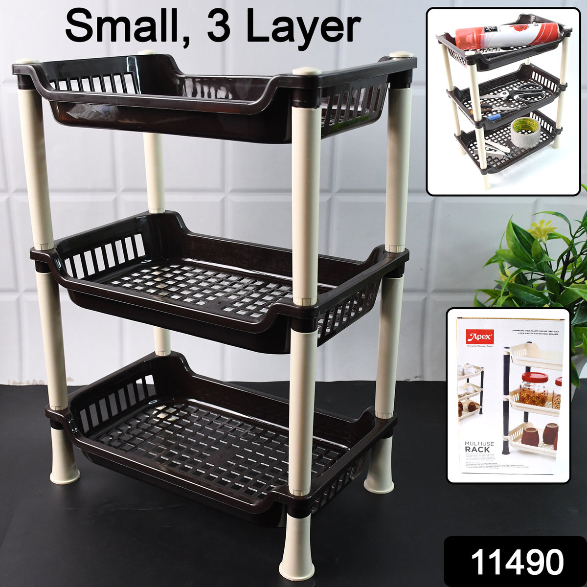 Apex Small Multiuse Plastic Storage Rack Organizer 3-tier