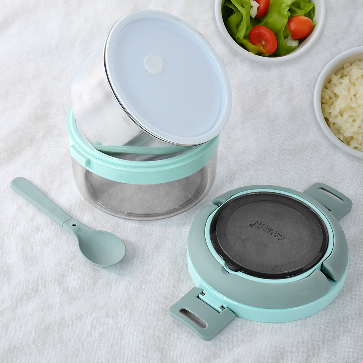 Ganesh Tiara 400ml Stainless Steel Insulated Lunch Box With Leakproof Lid  Folding Spoon