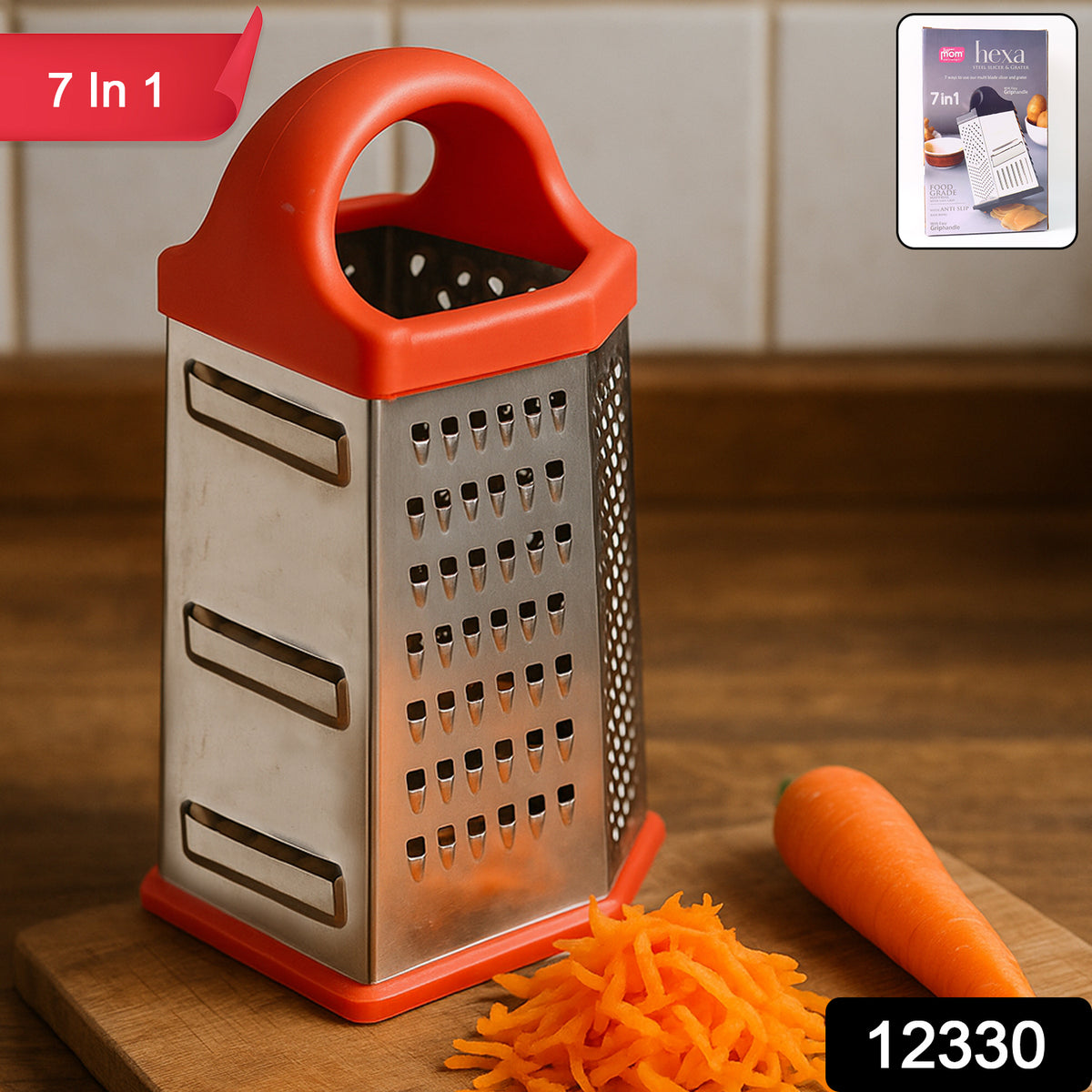 7-in-1 Heavy Duty Stainless Steel Box Grater With Ergonomic Handle (1 Pc)