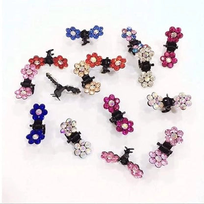 multicolor trending Girls Small Crystal Flowers Metal Hair Claws, Pack of 24pcs
