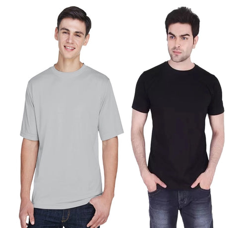 Men's Solid Round Neck Polycotto Multicolor T-Shirt (Pack of 2).