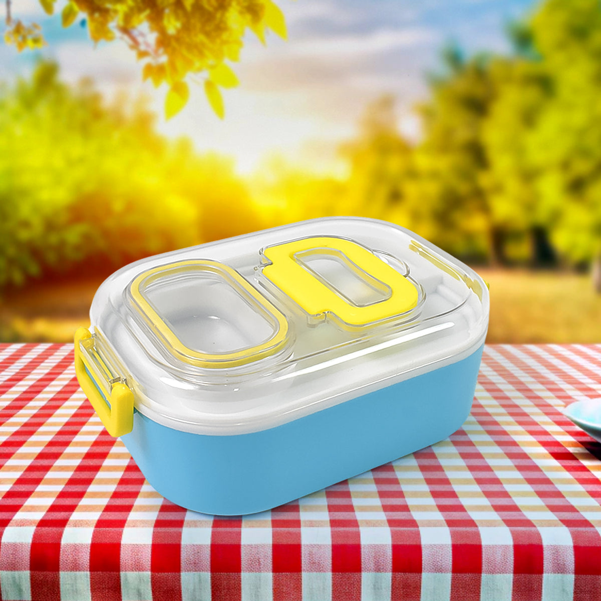 Durable Plastic Lunch Box For Kids With 2 In 1 Spoon Fork (1 Pc)