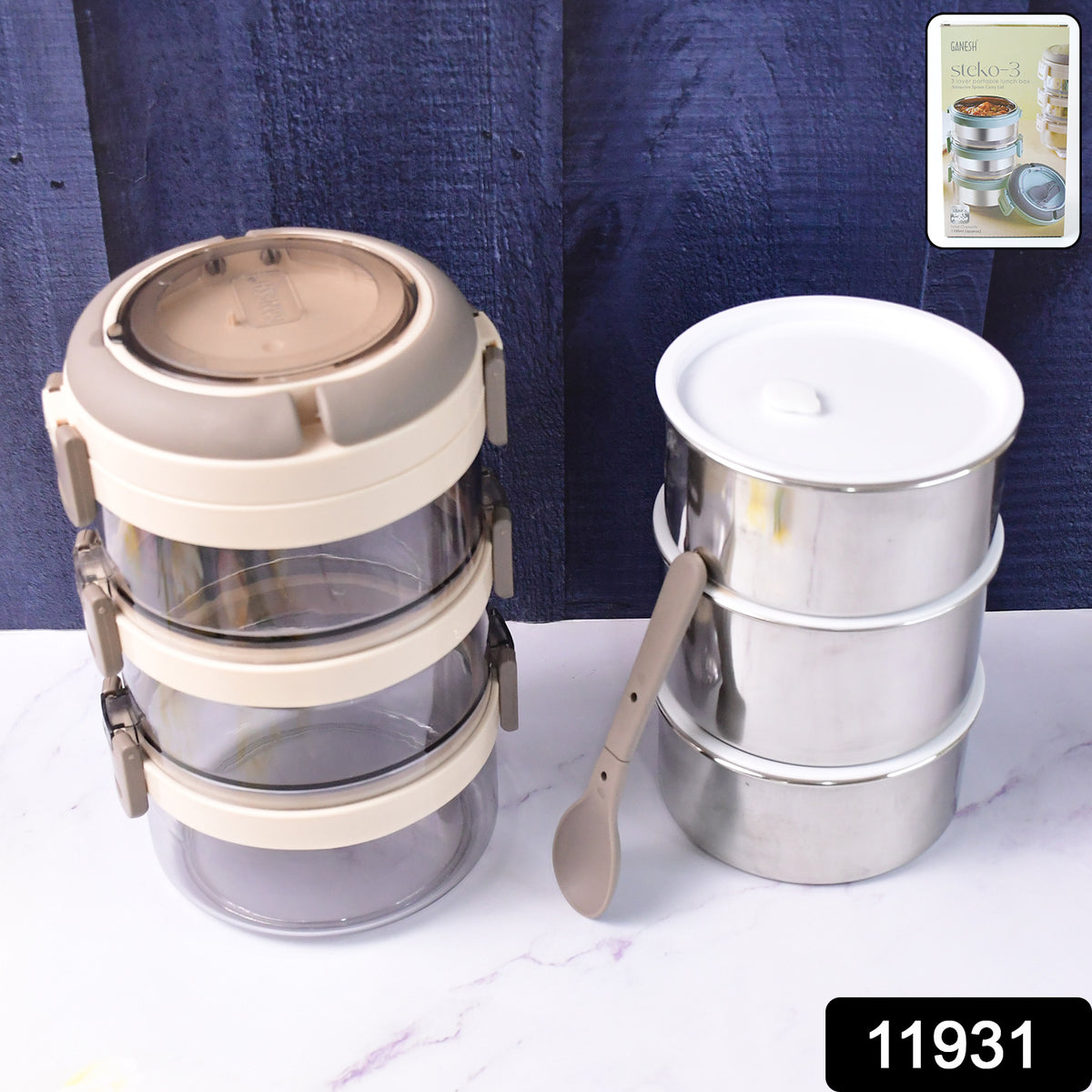 Ganesh Steko-3 Triple Layer Stainless Steel Insulated Lunch Box Set