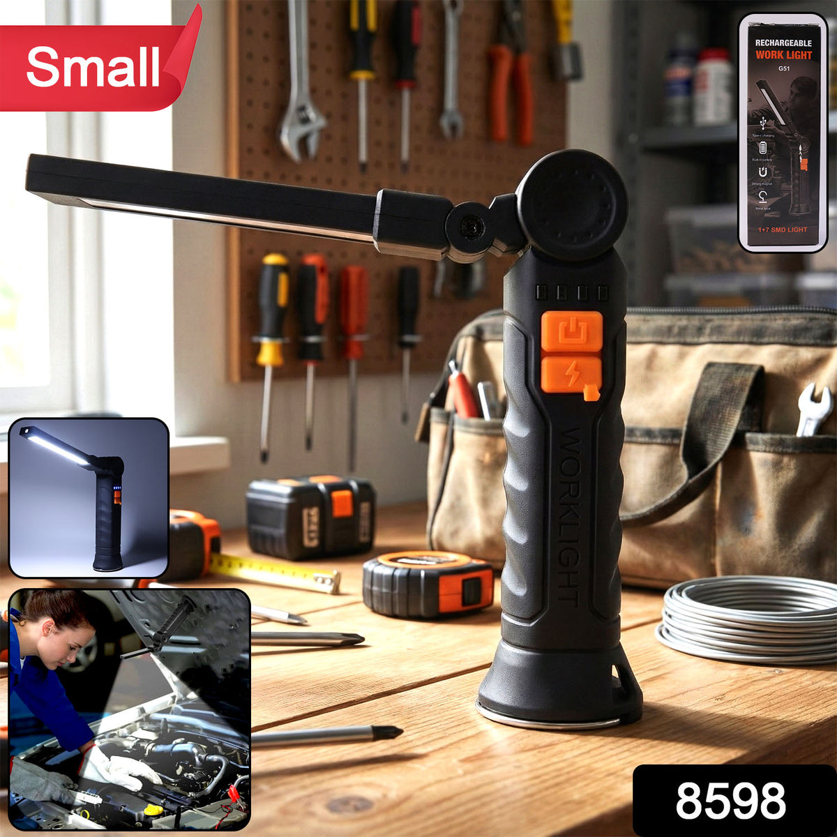 Compact Rechargeable Small Led Work Light With Adjustable Arm And Magnetic Base